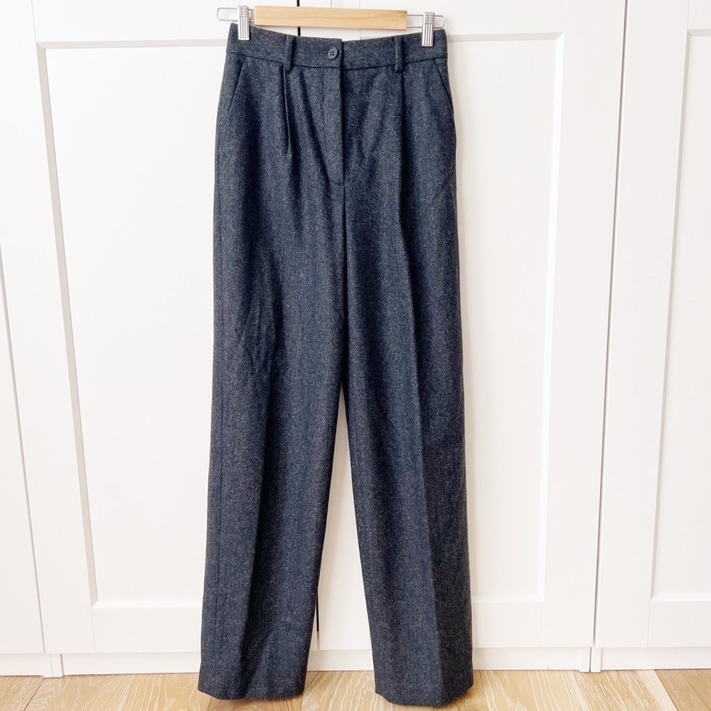 Theory Wool Blend Rumi Gray Pleat Front Wide Leg Trouser Pants sz.00 NWT - Picture 4 of 10